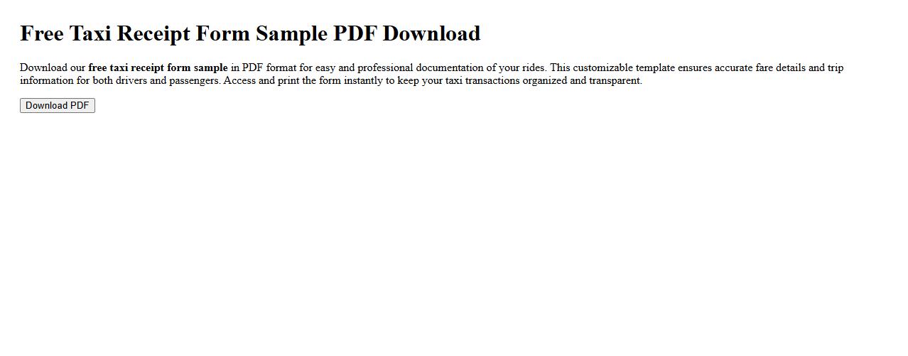 Free taxi receipt form sample PDF download image preview