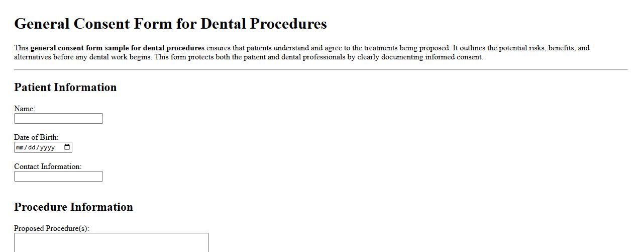 general consent form sample for dental procedures image preview