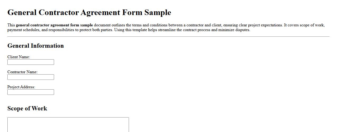 general contractor agreement form sample doc image preview