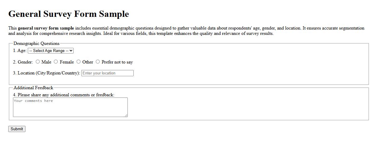 general survey form sample with demographic questions image preview