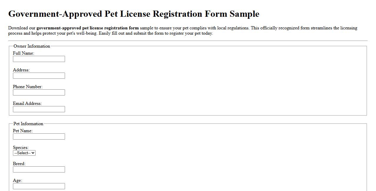 government-approved pet license registration form sample image preview