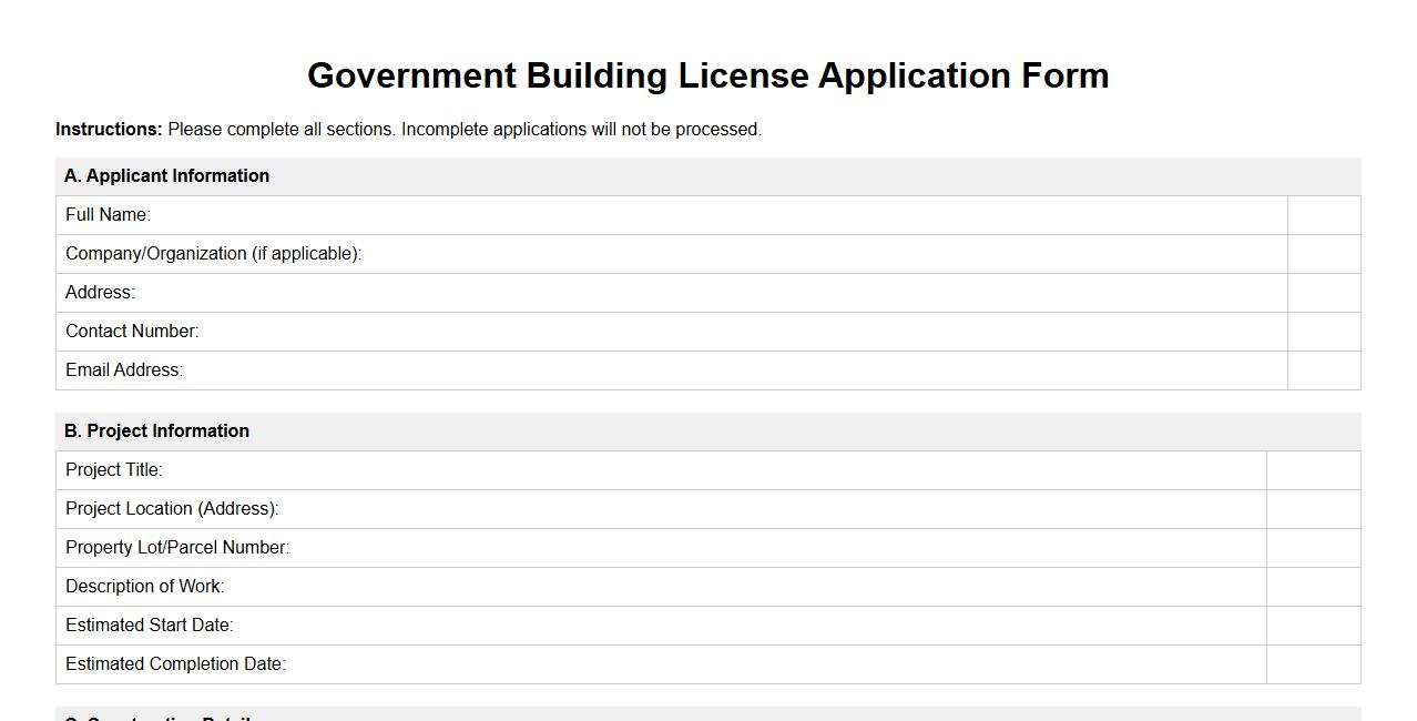 government building license form sample image preview