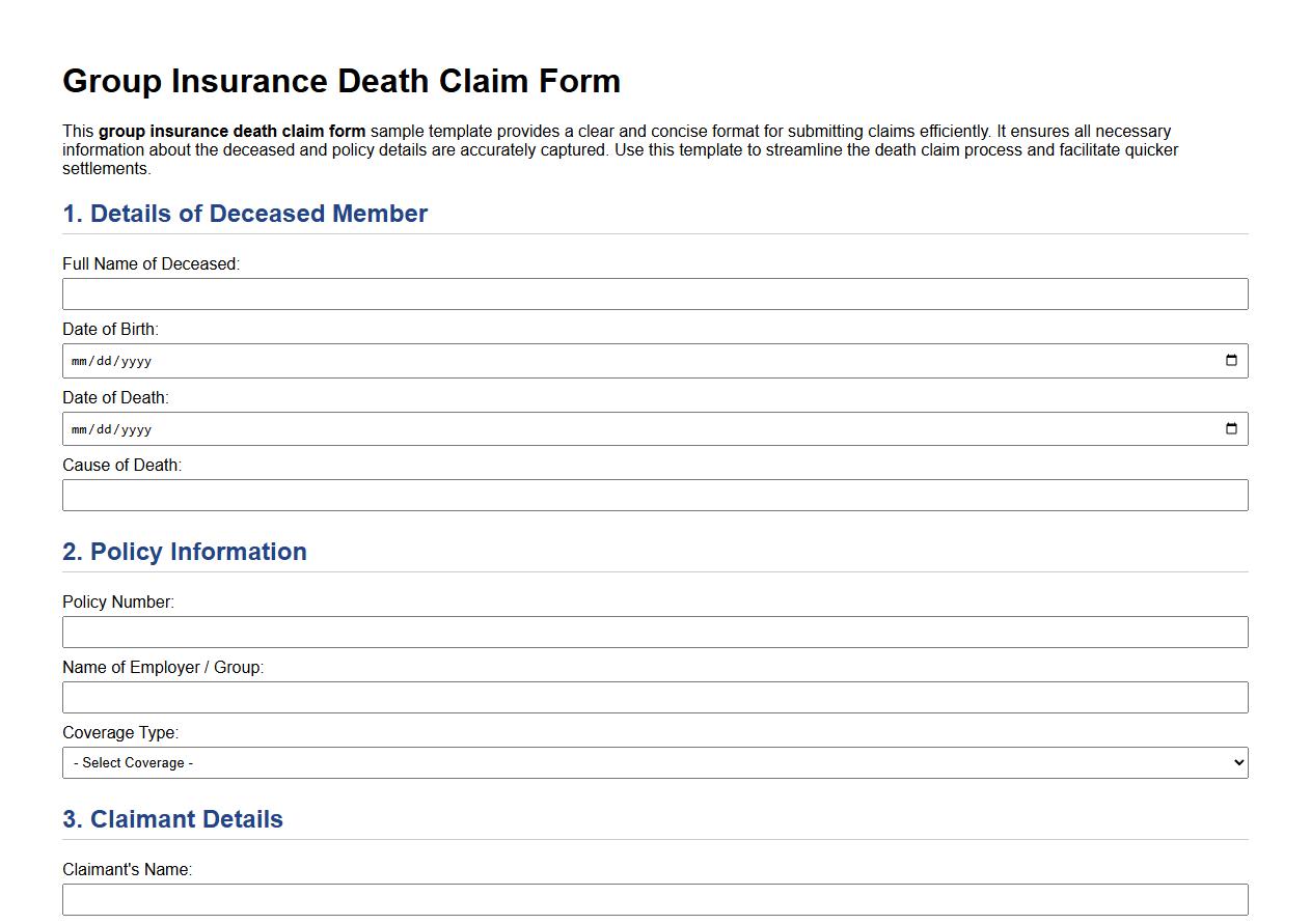 group insurance death claim form sample template image preview