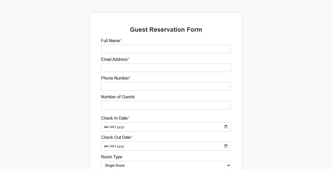 guest reservation form sample with payment details image preview