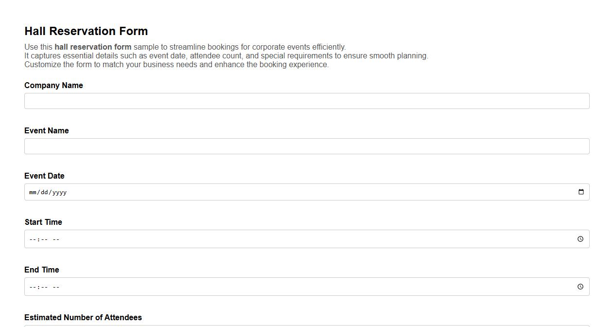 Hall reservation form sample for corporate events image preview