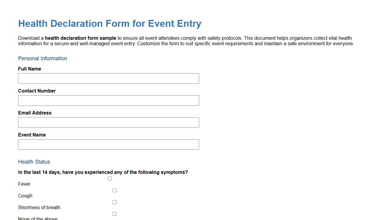 Health declaration form sample for event entry image preview