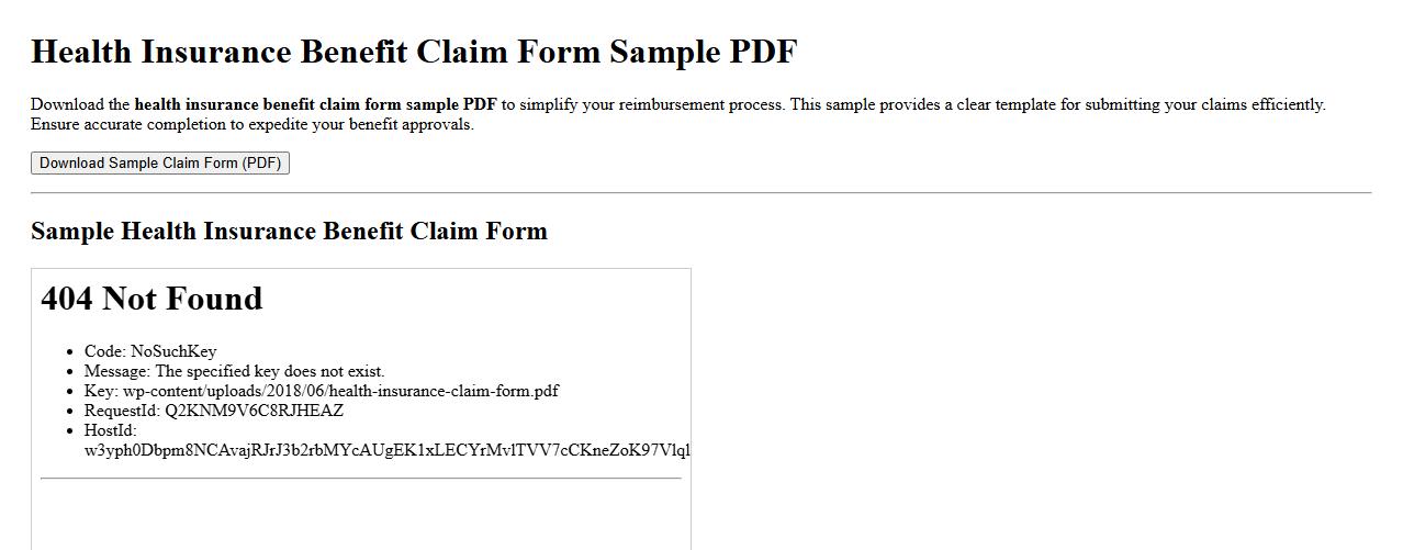 health insurance benefit claim form sample PDF image preview