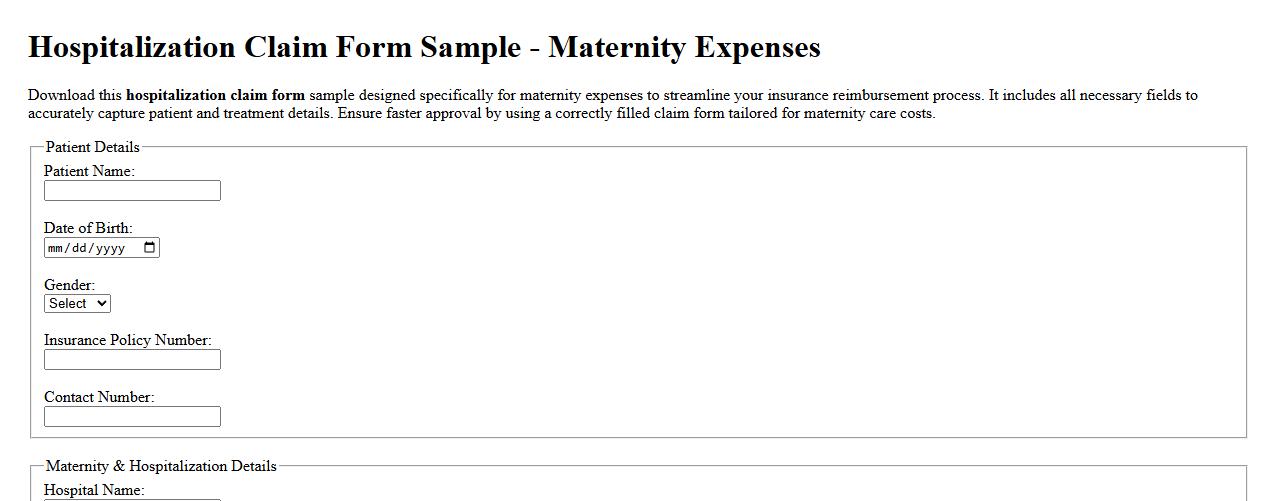 Hospitalization claim form sample for maternity expenses image preview