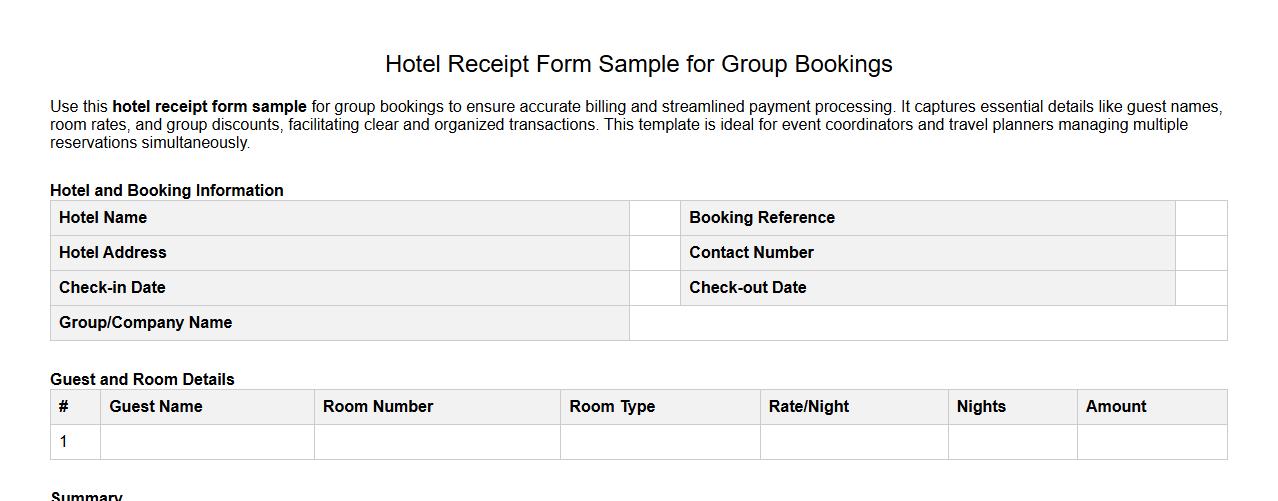 Hotel receipt form sample for group bookings image preview