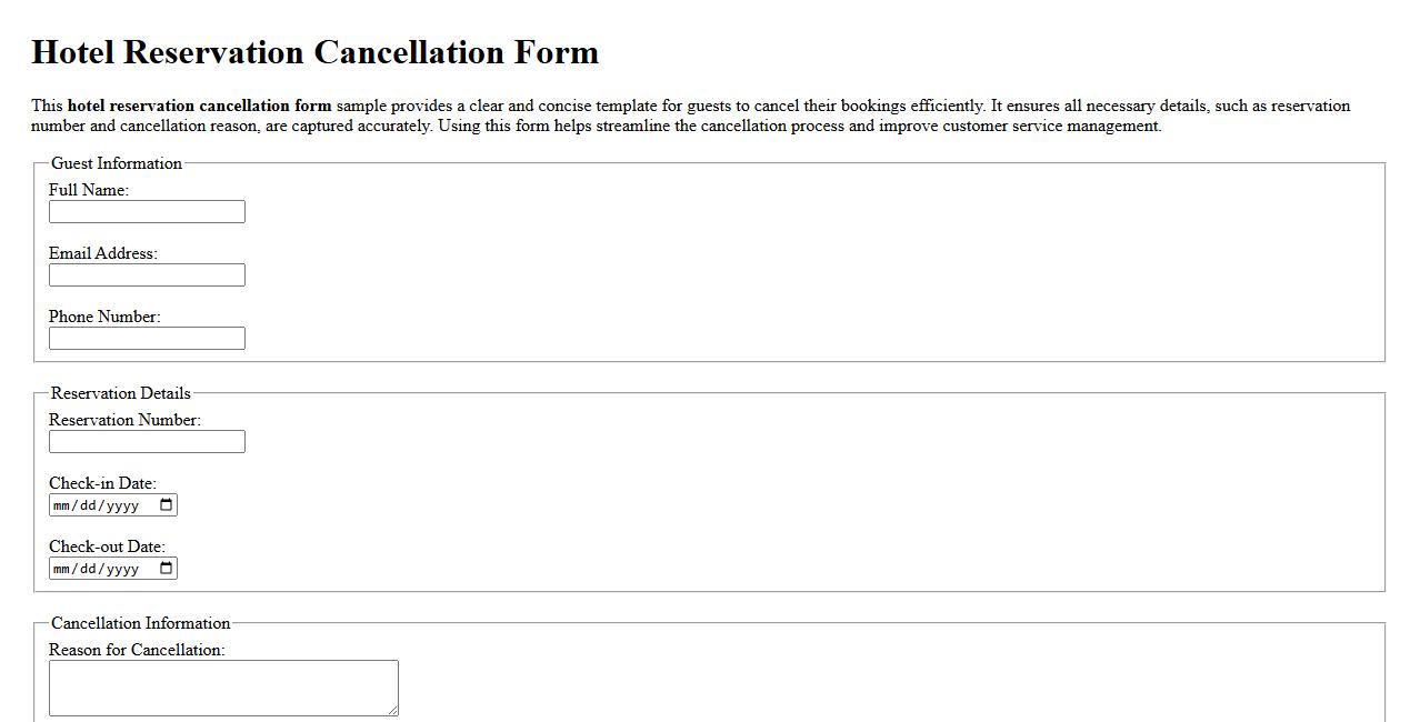 hotel reservation cancellation form sample image preview