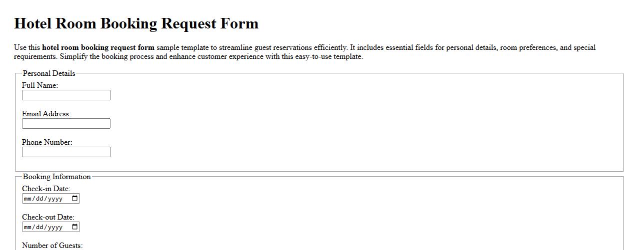 Hotel room booking request form sample template image preview