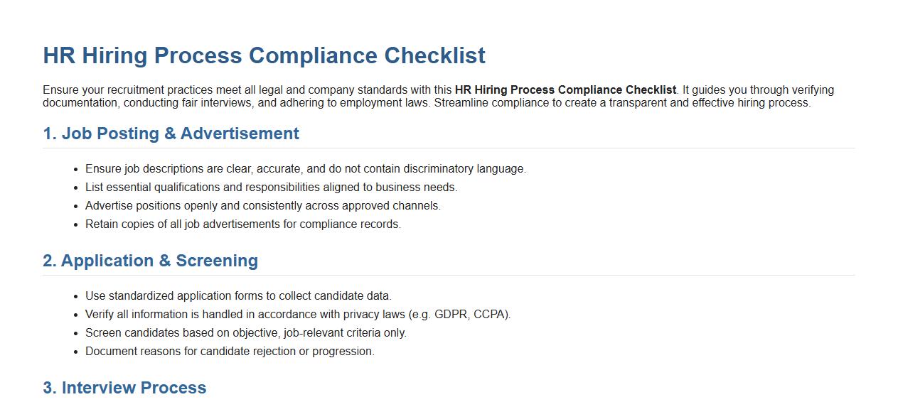 HR Hiring process compliance checklist image preview