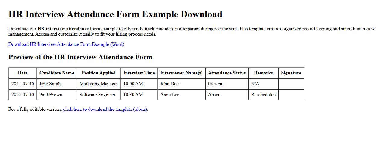 HR interview attendance form example download image preview