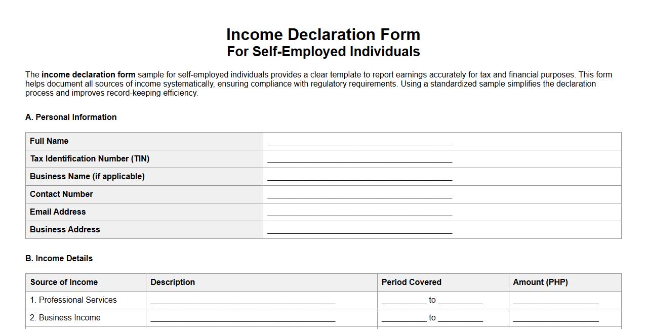 income declaration form sample for self-employed individuals image preview