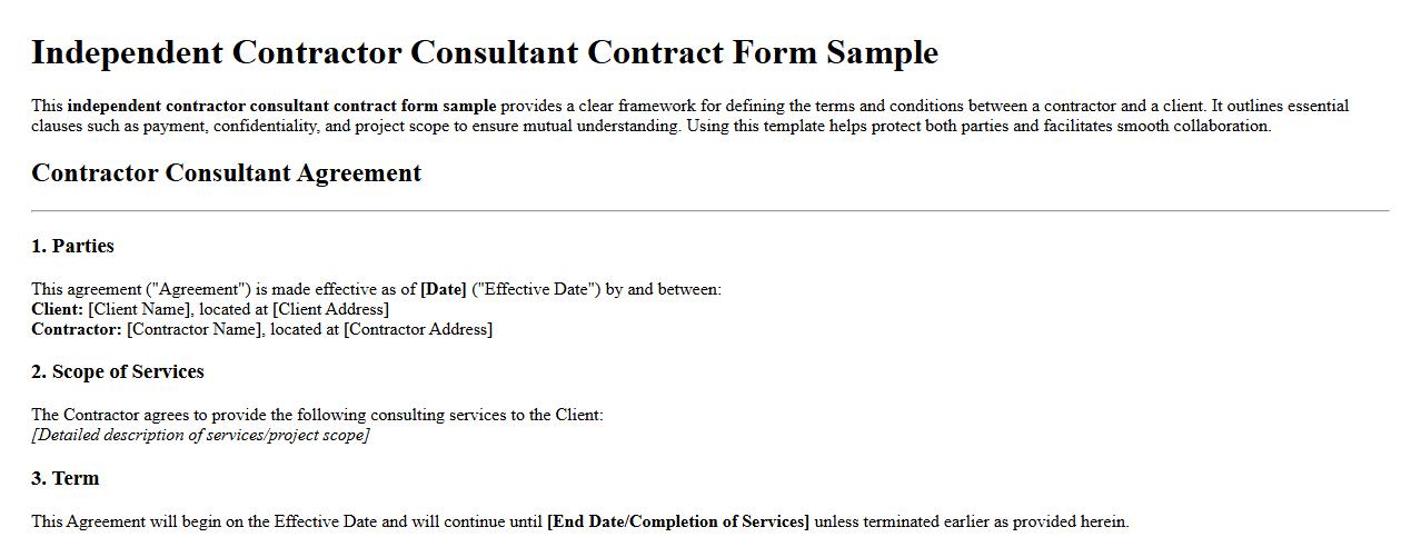 independent contractor consultant contract form sample image preview