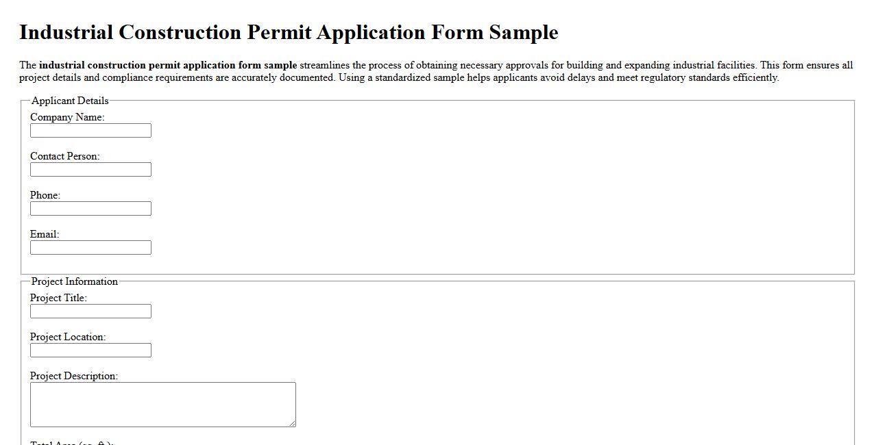 Industrial construction permit application form sample image preview