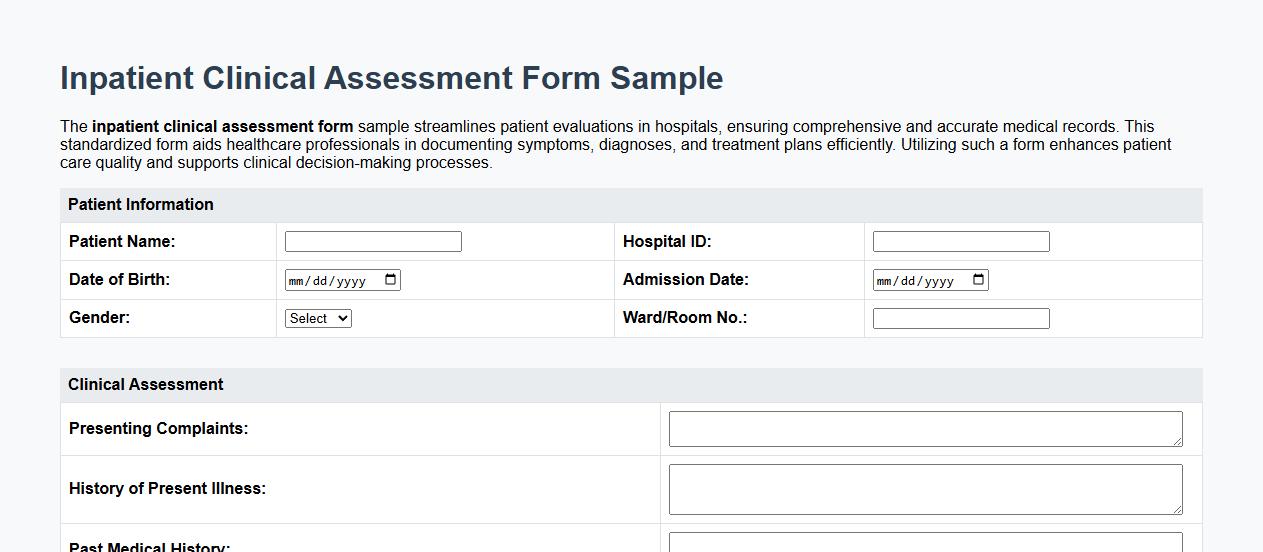 Inpatient clinical assessment form sample for hospitals image preview