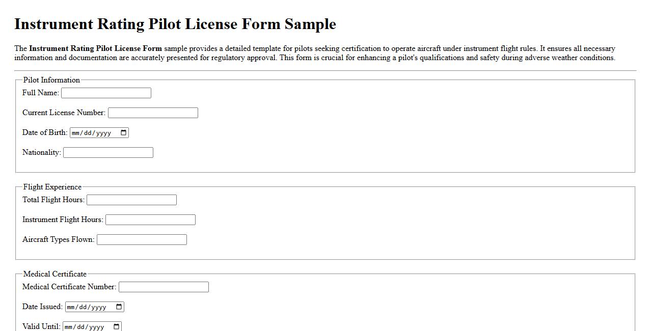 Instrument rating pilot license form sample image preview