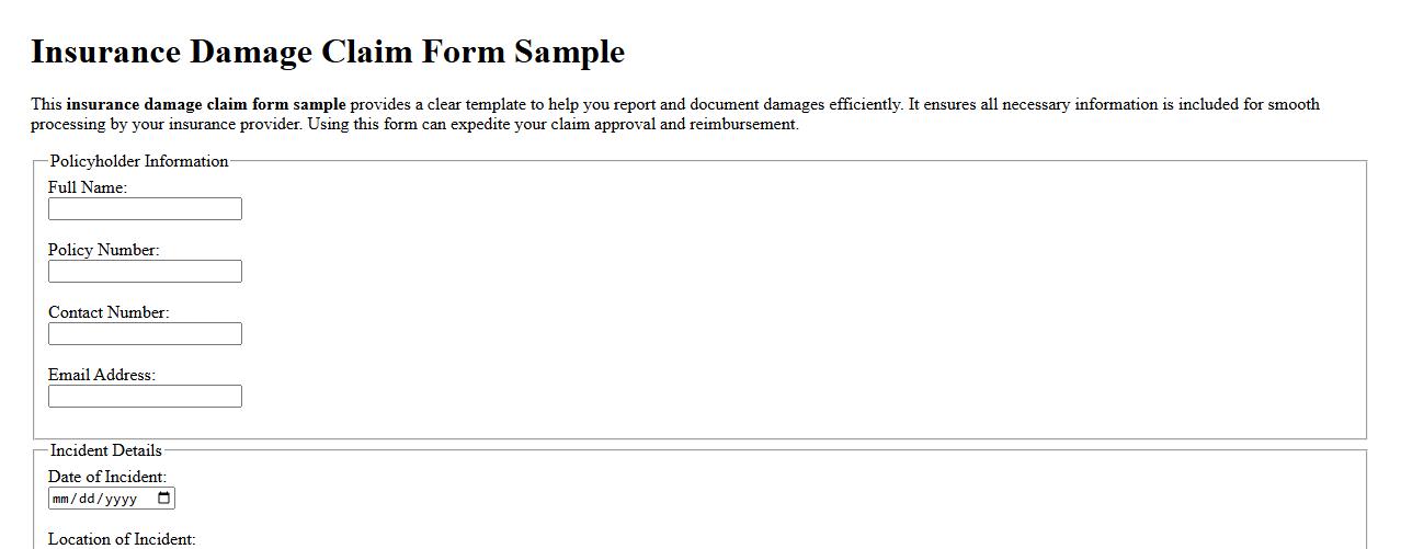 Insurance damage claim form sample image preview