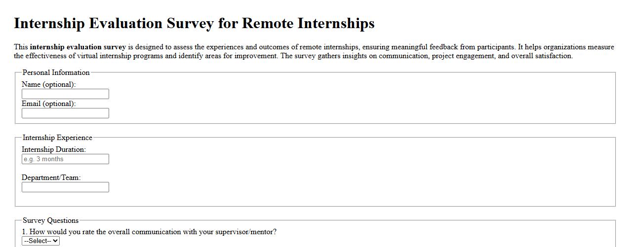 Internship evaluation survey for remote internships image preview