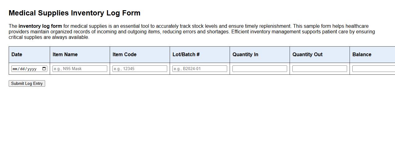 inventory log form sample for medical supplies image preview