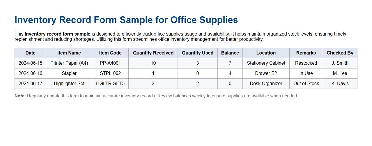 Inventory record form sample for office supplies image preview