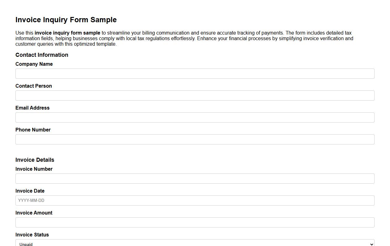 invoice inquiry form sample with tax information image preview