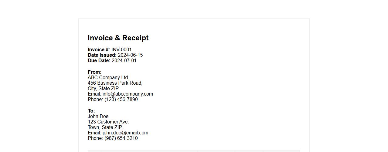 invoice and receipt form sample with itemized breakdown image preview