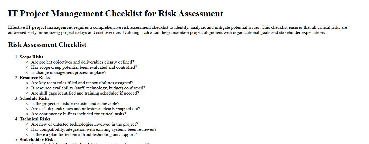 IT project management checklist for risk assessment image preview