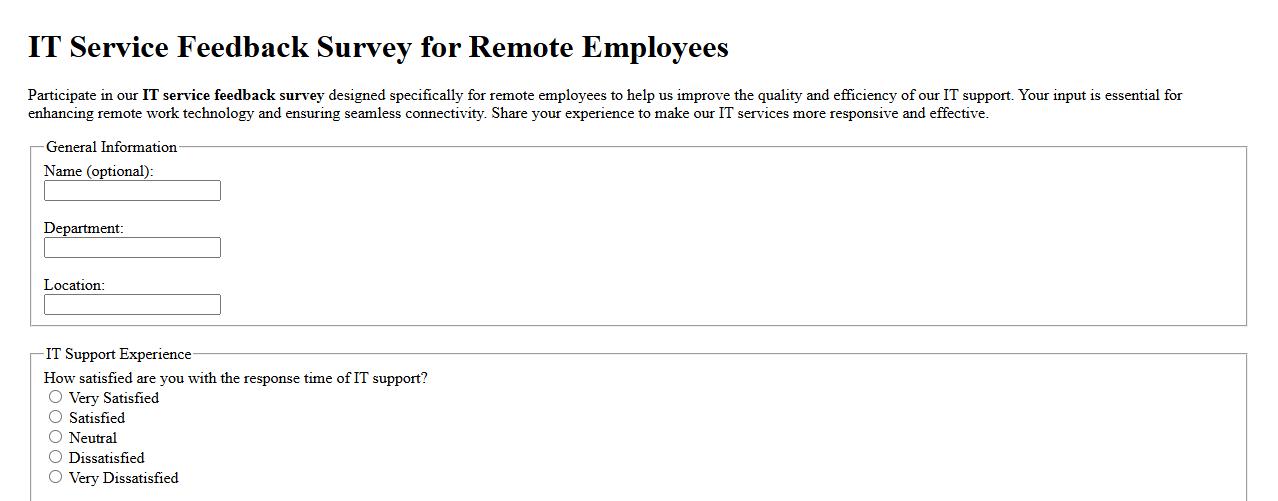 IT service feedback survey for remote employees image preview