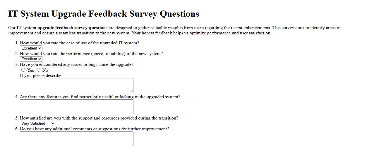 IT system upgrade feedback survey questions image preview