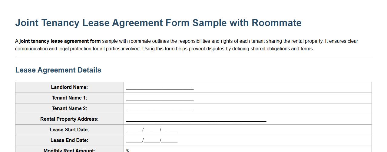 joint tenancy lease agreement form sample with roommate image preview