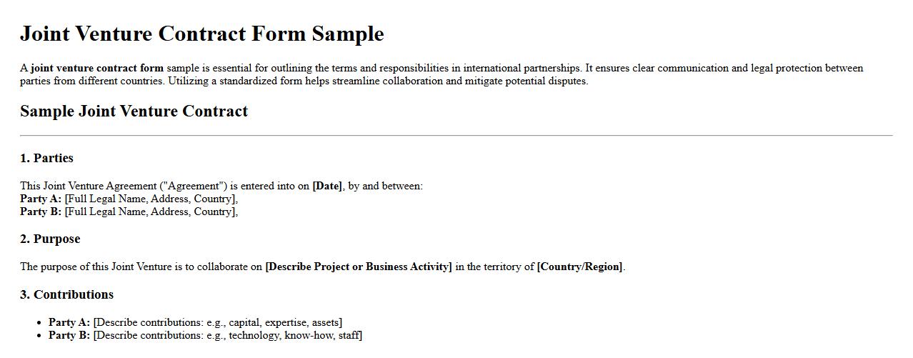 joint venture contract form sample for international partnerships image preview