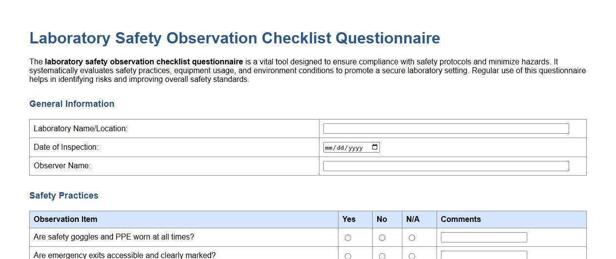 laboratory safety observation checklist questionnaire image preview