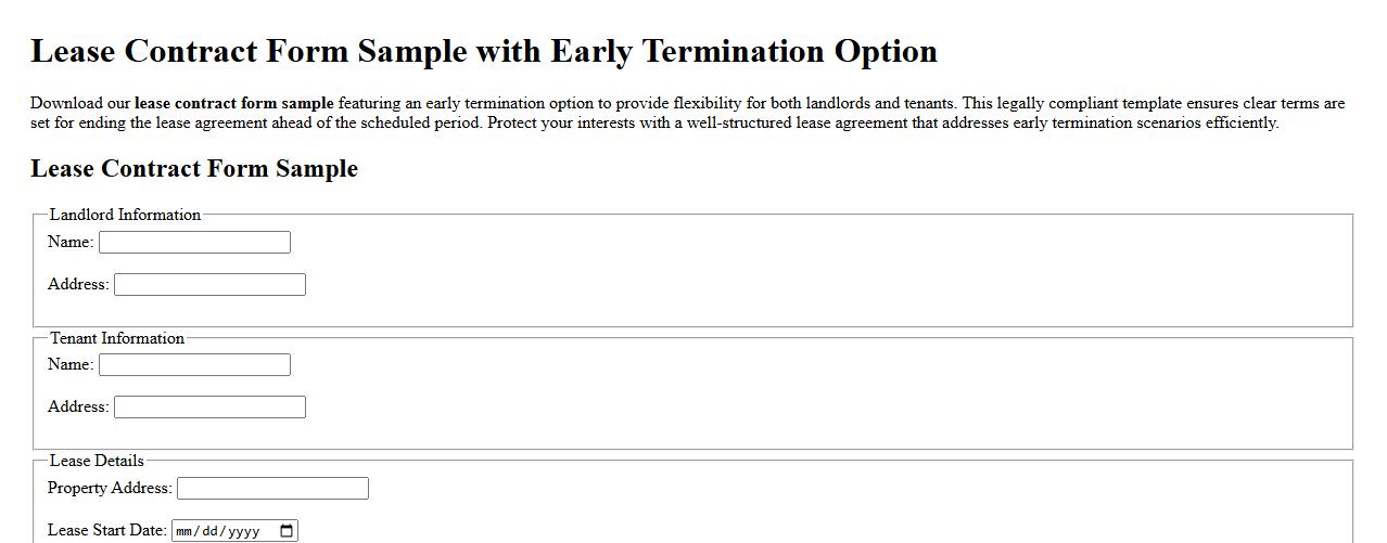 Lease contract form sample with early termination option image preview