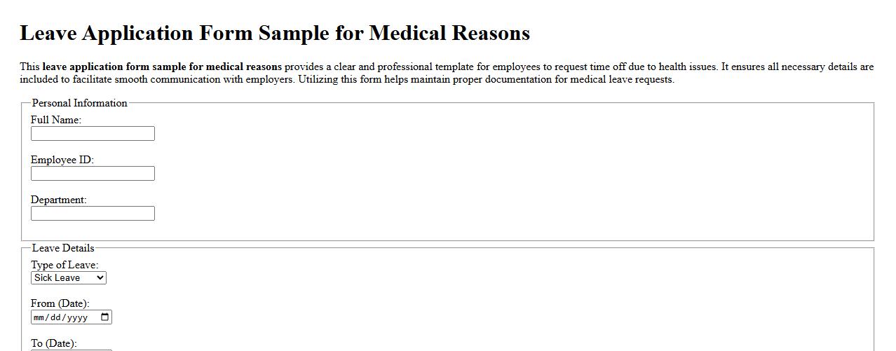 Leave application form sample for medical reasons image preview