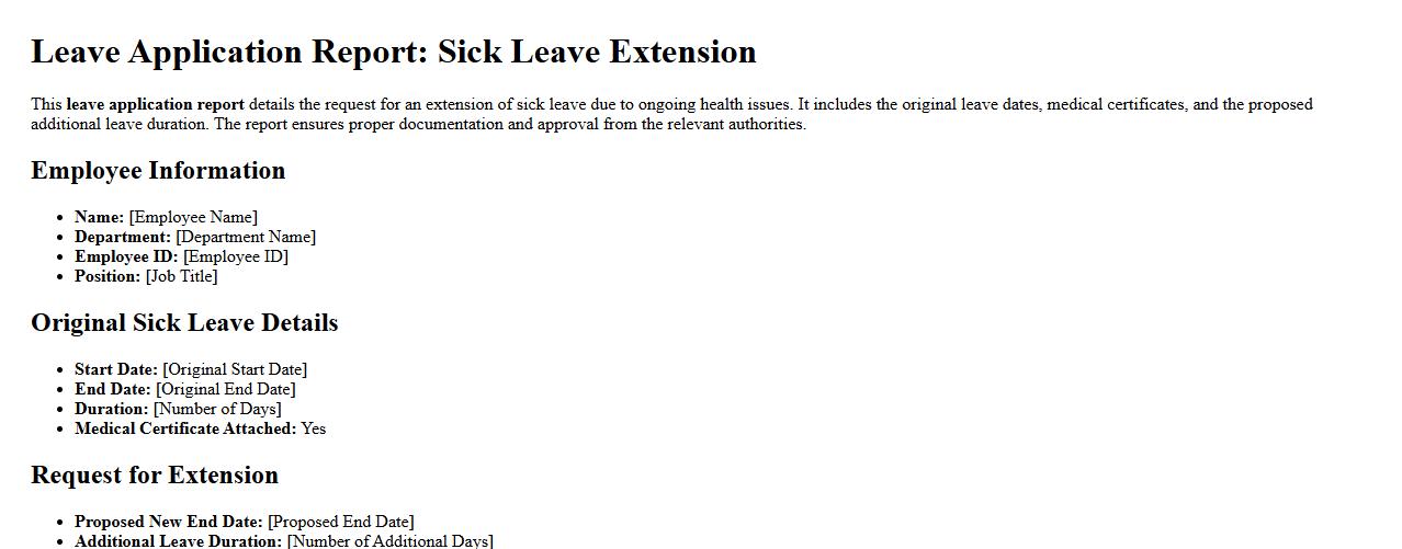Leave application report for sick leave extension image preview
