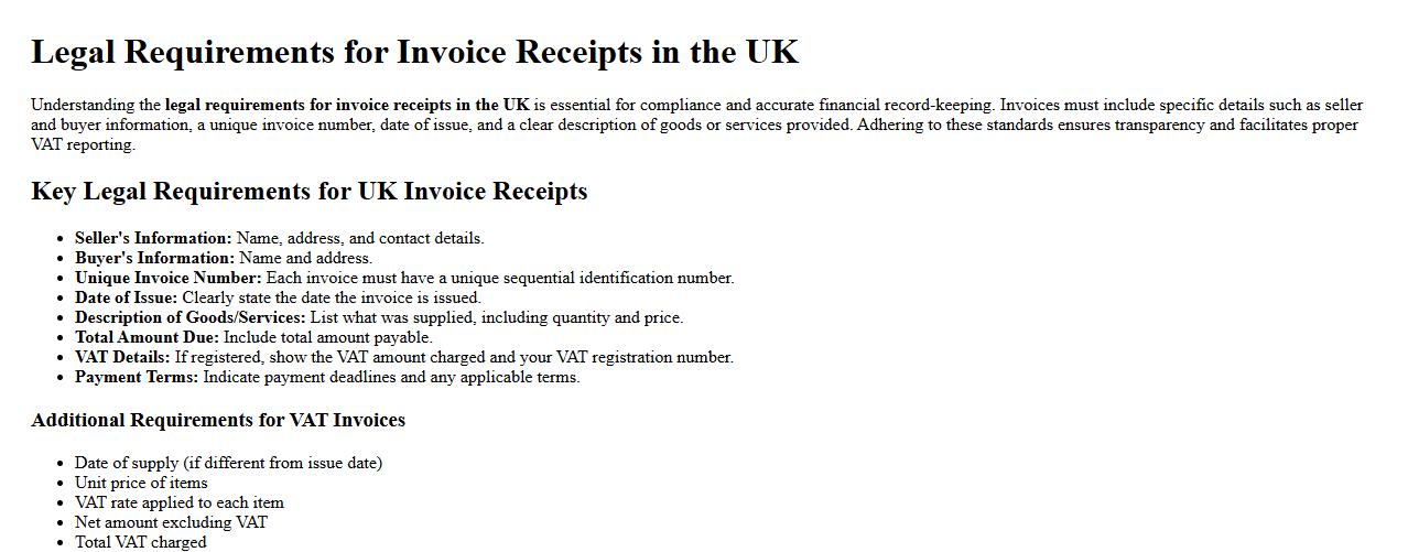 legal requirements for invoice receipts in UK image preview