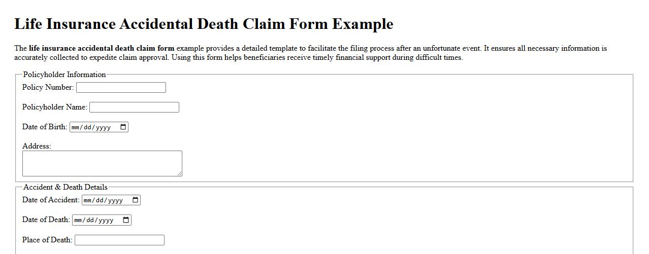 Life insurance accidental death claim form example image preview