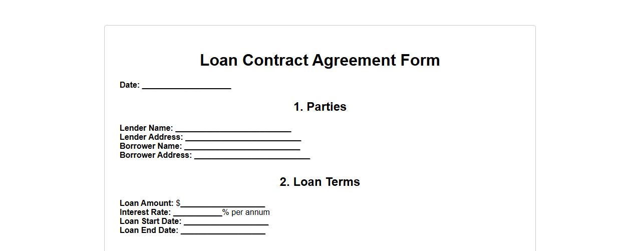 Loan contract agreement form sample with repayment schedule image preview