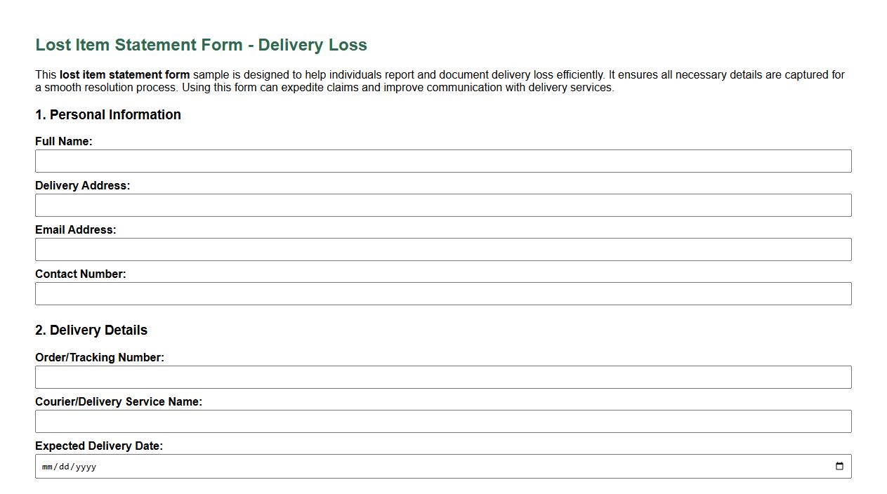 lost item statement form sample for delivery loss image preview