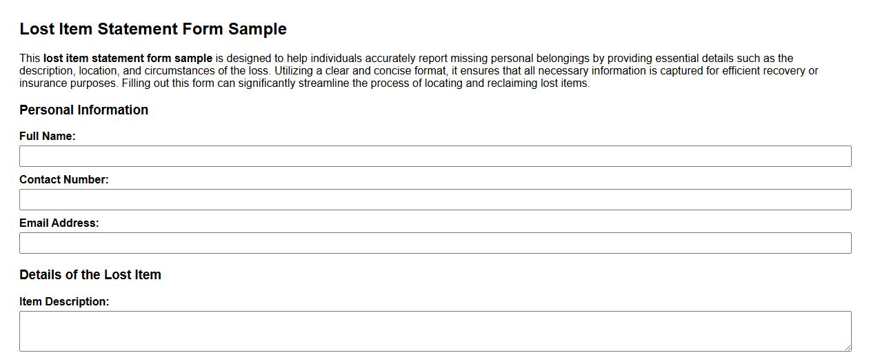 lost item statement form sample for personal belongings image preview