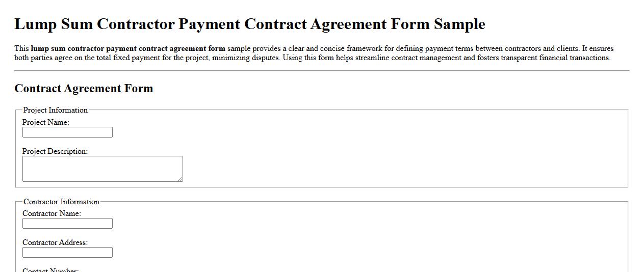 lump sum contractor payment contract agreement form sample image preview