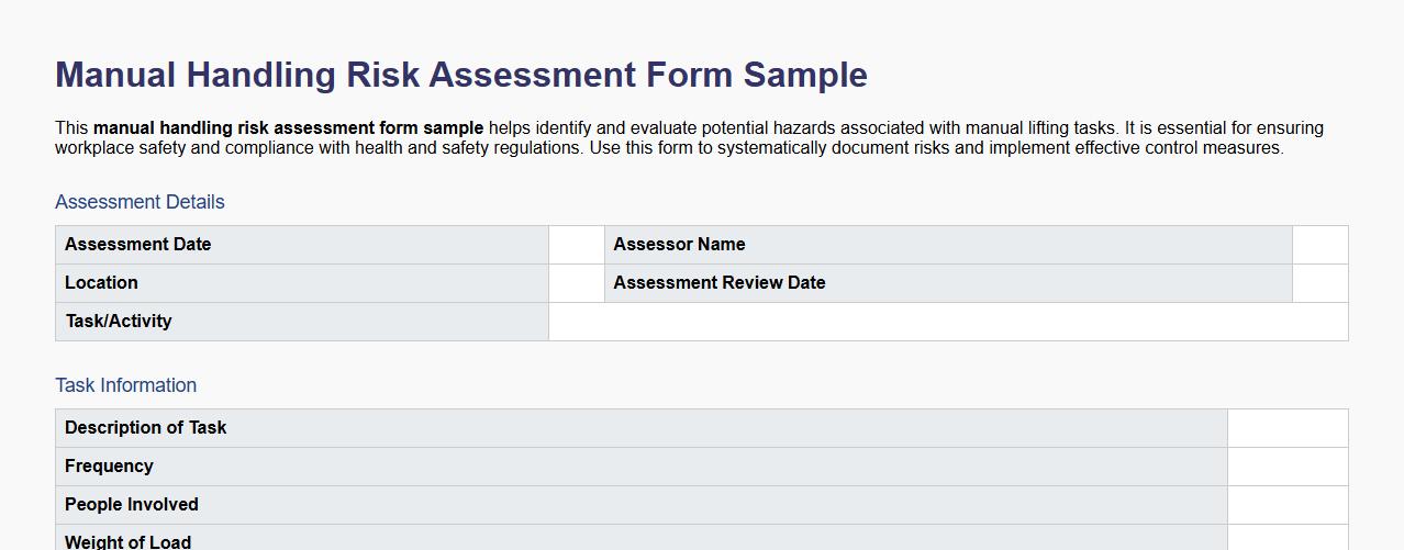 Manual handling risk assessment form sample image preview