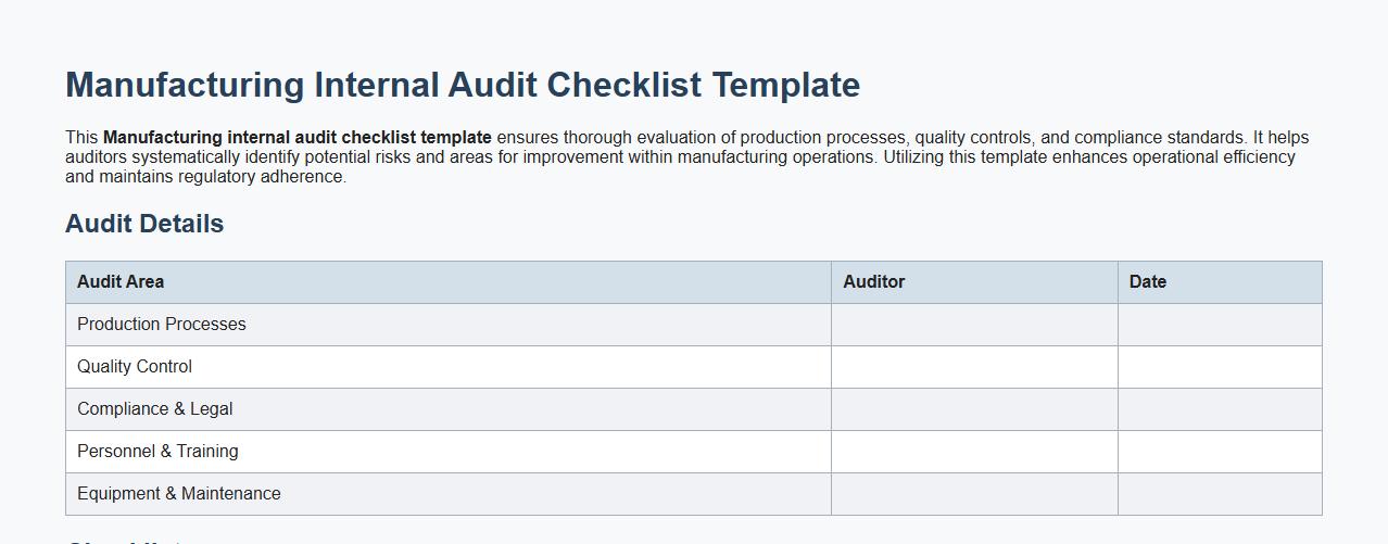 Manufacturing internal audit checklist template image preview