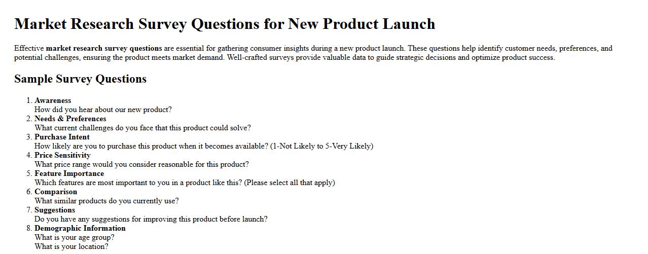 Market research survey questions for new product launch image preview