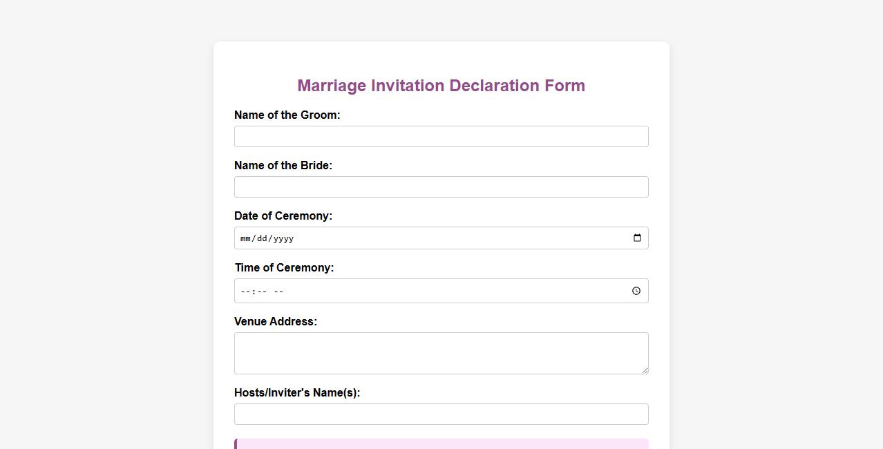 marriage invitation declaration form sample image preview