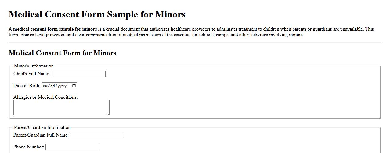 medical consent form sample for minors image preview
