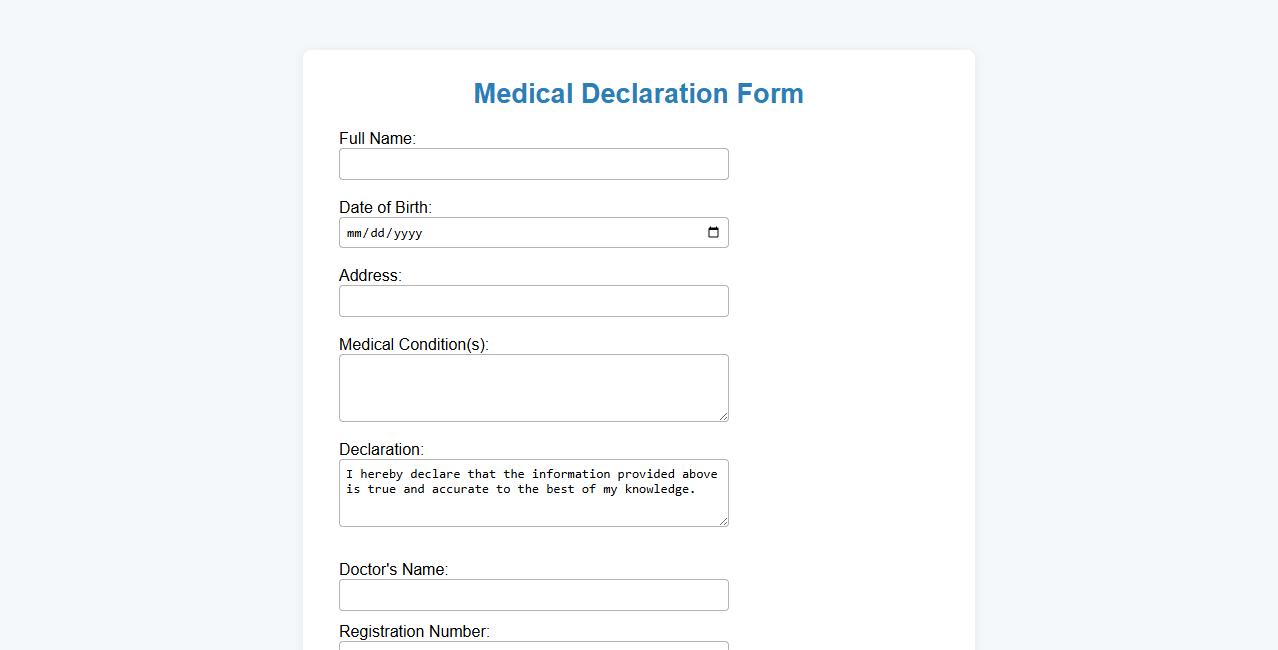 Medical declaration form sample with doctor’s signature image preview