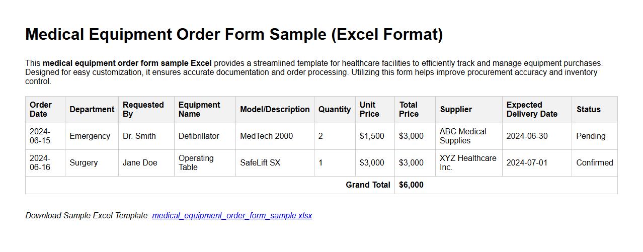 medical equipment order form sample excel image preview